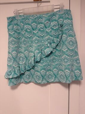 IBKUL Teal and White Mini Skort with Ruffle Detail